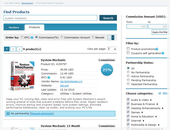 Easy find the products to promote